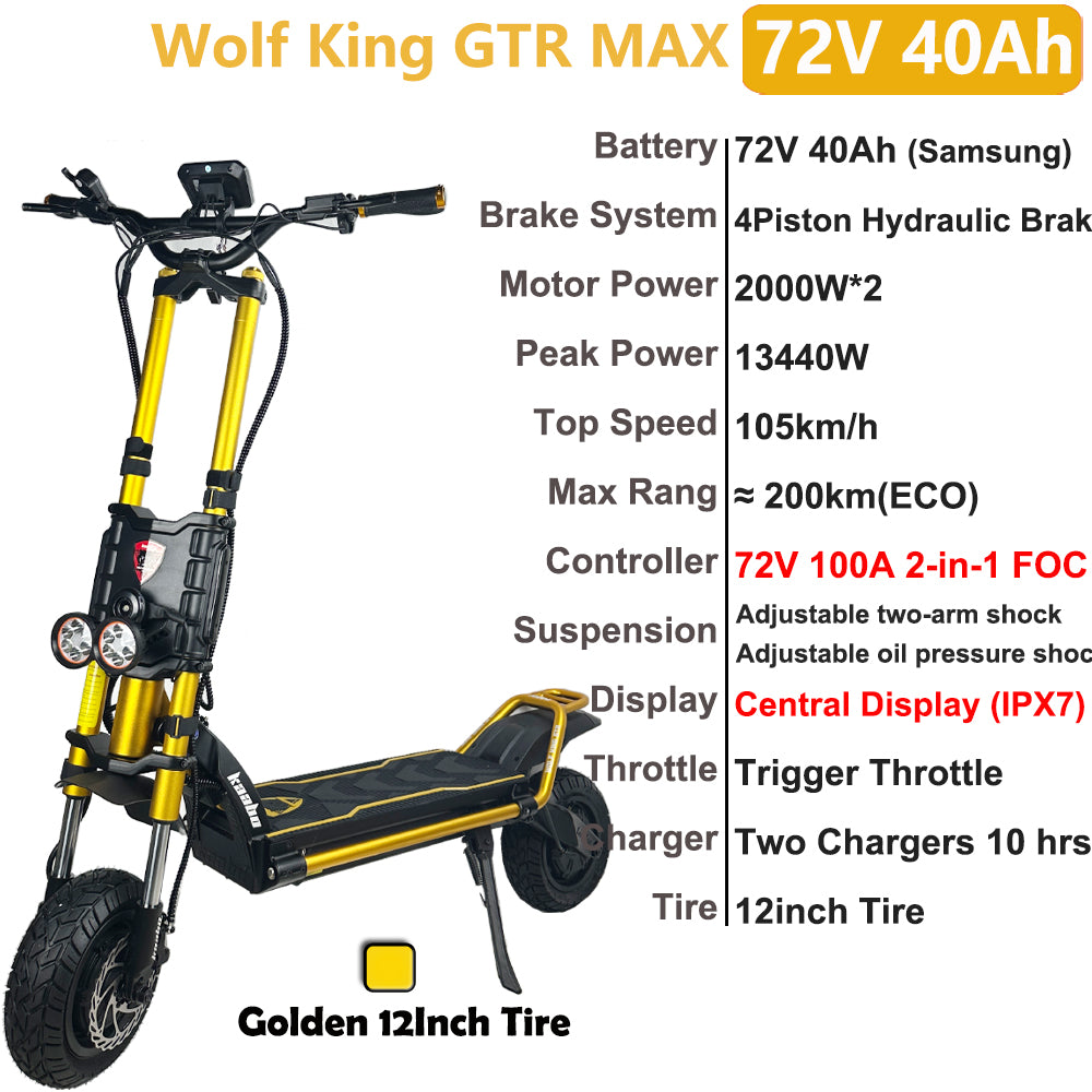 Kaabo Wolf King GTR Max Electric Scooter 72V 40Ah Peak Power 13400W