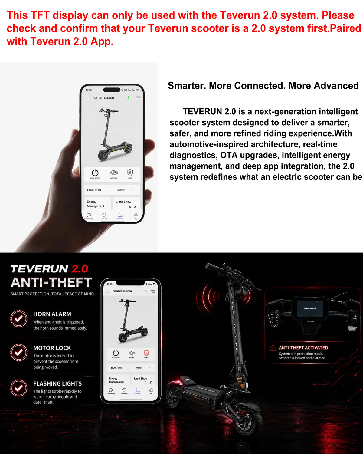 Official 2.0 System Teverun TFT 4inch Display T4-2.0-A1 Display for 2.0 CAN System Teverun Fighter Mini Pro Teverun Fighter 11+ Teverun Fighter Supreme Ultra Teverun Fighter Supreme 7260R Scooter