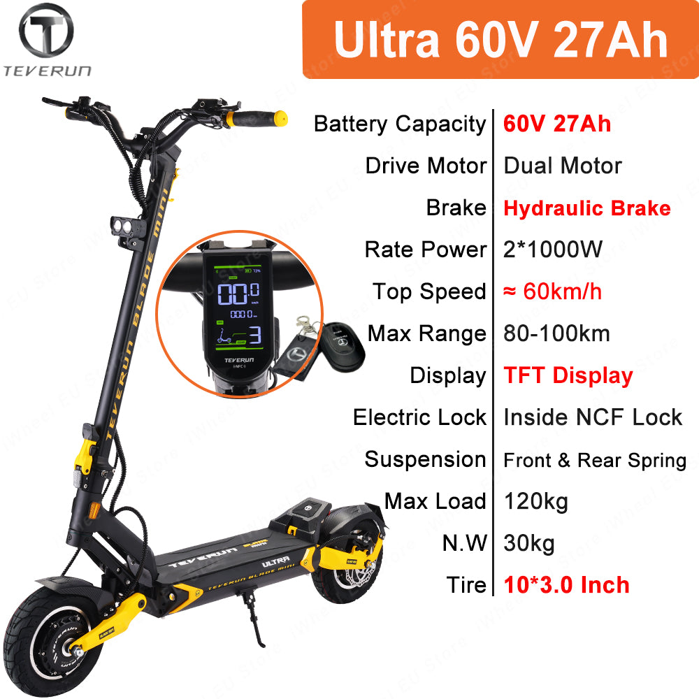 Official Blade Mini Ultra Electric Scooter 60V 27Ah Battery Dual Motor 2*1000W  Full Oil Hydraulic Brake 10inch APP Function BLADE MINI ULTRA Electric Scooter
