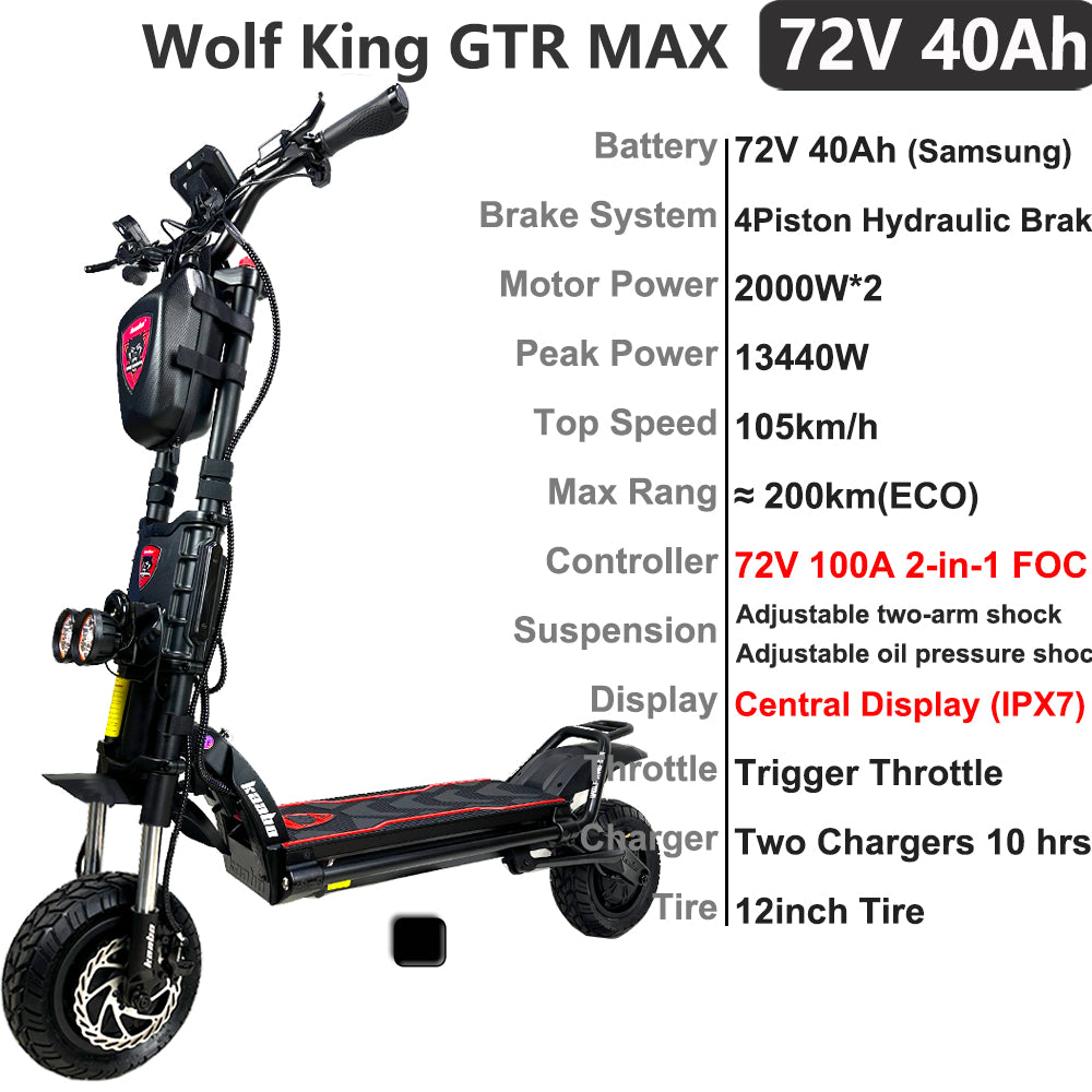 Ｋaabo Wolf King GTR Max Electric Scooter 72V 40Ah Peak Power 13400W